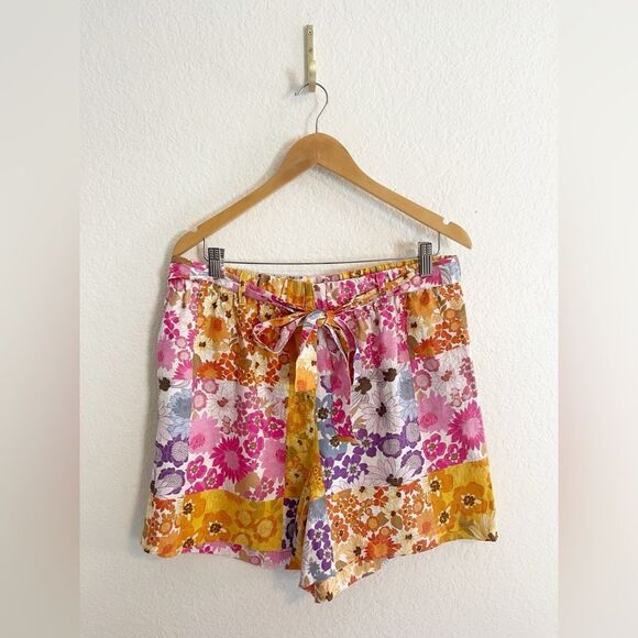 JOHNNY WAS Sherrie Linen Easy Short Elastic Waist Tie Floral patchwork NWT L - Picture 3 of 7